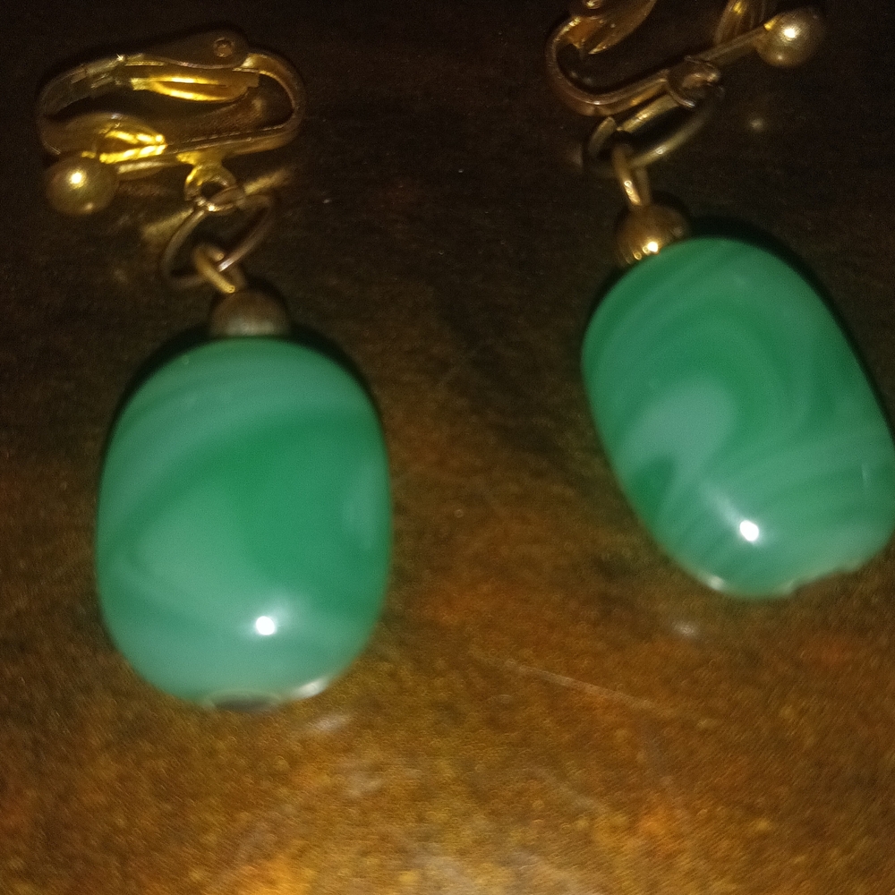 Elegant Green and Gold Clip-On Earrings